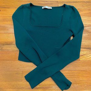 Zara Long Sleeve Green Crop Top